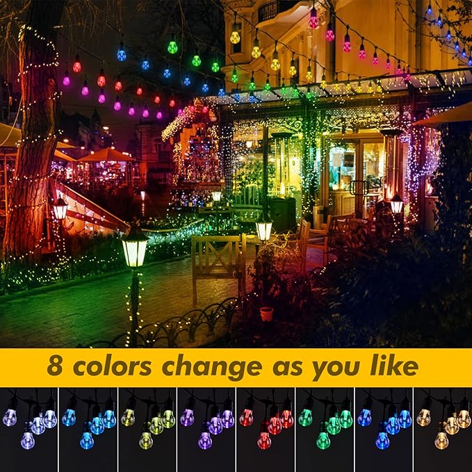 Solar Outdoor RGB String Lights, 48FT Dimmable Patio Lights with 15 Shatterproof Edison Bulbs, Commercial Grade | Lumora