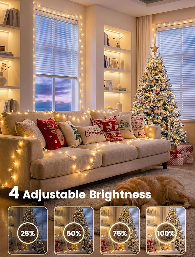 Christmas String Lights Outdoor, 200 LED 98 FT Plug in Christmas Tree Lights with Remote, Waterproof Twinkle Light Clear Wire with Timer for Bedroom, Indoor, Patio, Wedding, Xmas Decorations