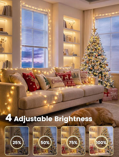 Christmas String Lights Outdoor, 200 LED 98 FT Plug in Christmas Tree Lights with Remote, Waterproof Twinkle Light Clear Wire with Timer for Bedroom, Indoor, Patio, Wedding, Xmas Decorations