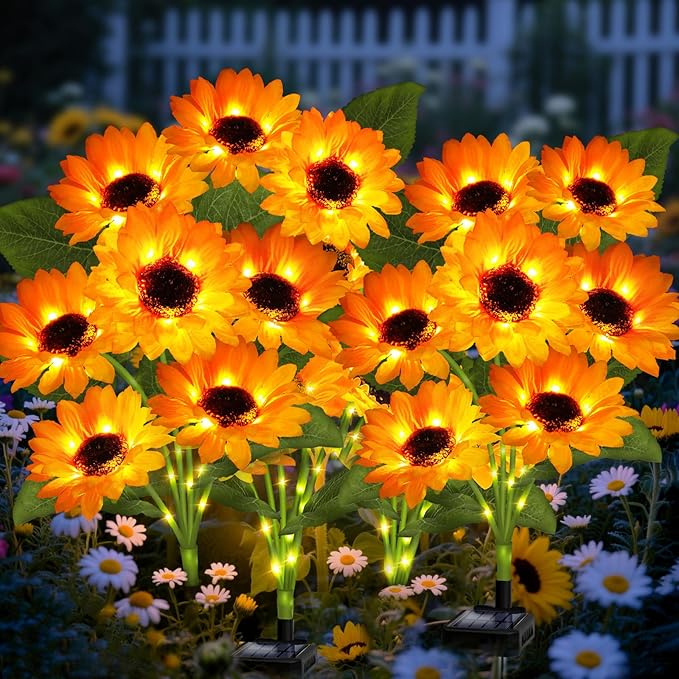 Solar Garden Lights 4 Pack 24 Solar Sunflower Lights, Gifts for Mom Women Grandma Mothers Day Birthday, Waterproof | Lumora