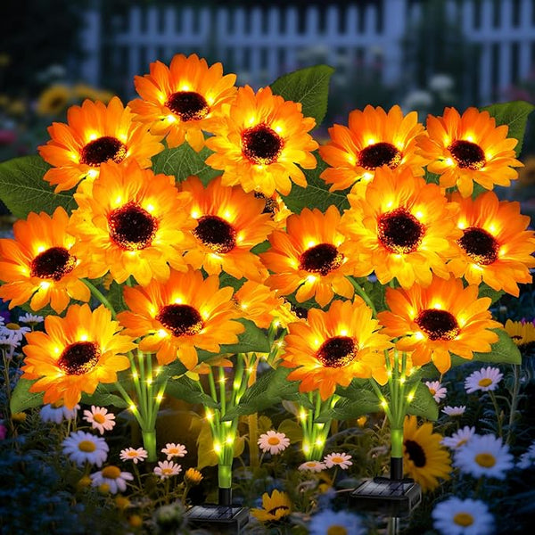 Solar Garden Lights 4 Pack 24 Solar Sunflower Lights, Gifts for Mom Women Grandma Mothers Day Birthday, Waterproof | Lumora