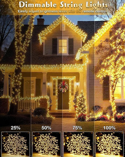 580 LED String Lights, 196FT Indoor Outdoor Fairy Lights, Waterproof Twinkle Christmas Decorations Lights with Remote for Bedroom Outside Tree Garden Halloween Camping Wedding Party Decor, Warm Yellow