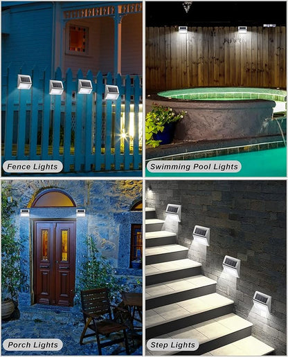 Treela 24 Packs Outdoor Fence Lights Solar Powered Deck Lights Waterproof Backyard Lighting Stainless Steel Lamp Stairs Fence Light Security Wall Lamps for Step Walkway Patio Garden Pathway (White)