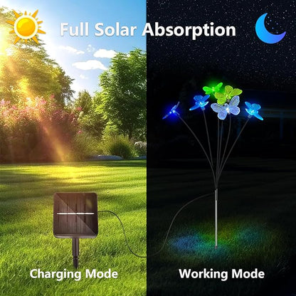 Solar Lights for Outside, RGB Breathing 12 Butterfly Solar Garden Lights - Outdoor Waterproof, Daisy Chained, Perfect for Yard Pathway Patio - 2 Pack