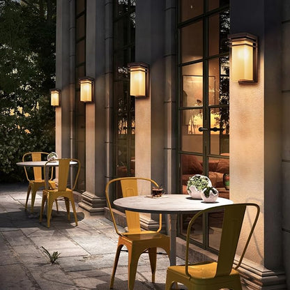 Outdoor Wall Lights Set of 2, Front Porch Sconce Lighting Wall Mount, Exterior Wall Lamps with Antique Amber Glass for House, Patio Light Fixture, Commercial Use, E26 Base