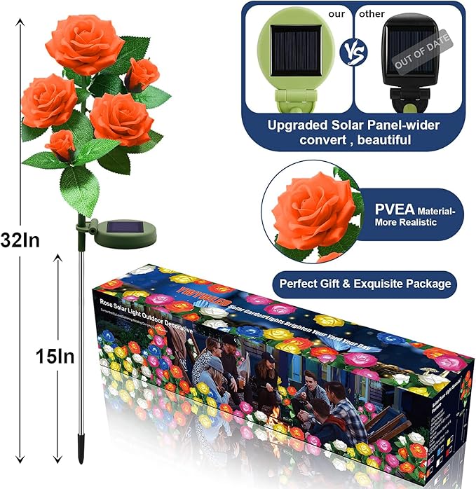 Solar Flower Lights Outdoor - Upgraded New Material Two Modes Realistic LED Solar Powered Waterproof Lights with 5 | Lumora