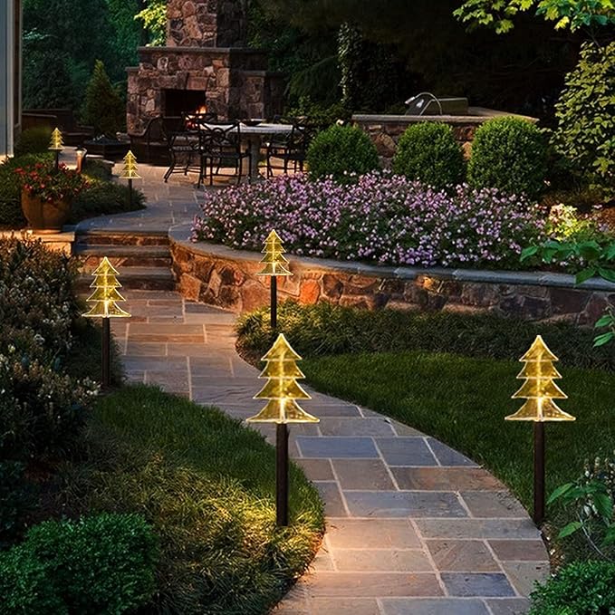 Mycznsyard Solar Christmas Tree Pathway Light 5 Pack Christmas Decorative Lights Waterproof LED Night Lights for Outdoor Ground Lawn Landscape Holiday Party Christmas Decor (Warm White)
