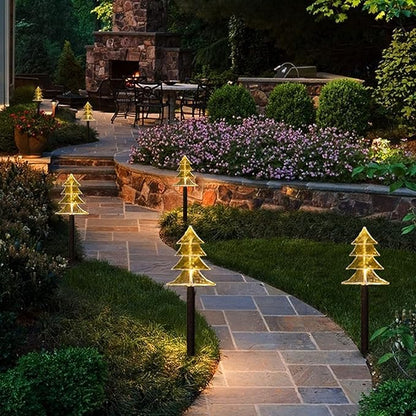 Mycznsyard Solar Christmas Tree Pathway Light 5 Pack Christmas Decorative Lights Waterproof LED Night Lights for Outdoor Ground Lawn Landscape Holiday Party Christmas Decor (Warm White)