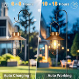 pearlstar 2 Pack Solar Lights Outdoor, Hanging Solar Lanterns with Edison Bulb and 2 x 32 Inch Shepherd Hooks | Lumora
