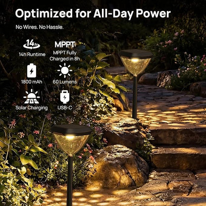 Linkind Smart Solar Pathway Lights SP6, in-App Pattern Switching Solar Lights Outdoor, USB&Solar Charging St. Patrick's Day Lights, Cool/Warm White/Color-Changing Lighting for Yard, Patio, 4 Pack