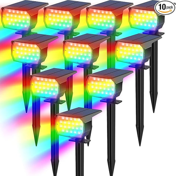 Solar Color Changing Spot Lights Outdoor Waterproof Colored RGB Solar Powered Landscape Lights for Yard 7 Lighting | Lumora