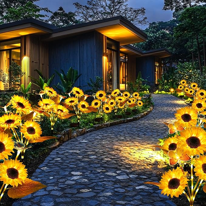 Solar Garden Sunflower Lights 2 Pack, 2025 Upgraded Sunflower Garden Decor with 2 Butterfly, Auto ON/Off Solar Yard | Lumora