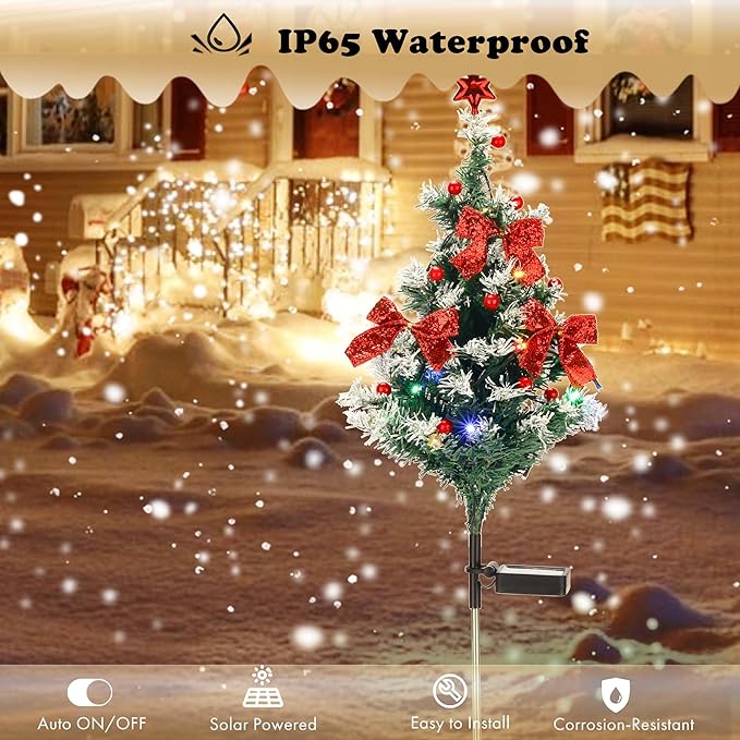 Solar Christmas Tree Light - Christmas Waterproof Small Pathway Lights, Outdoor Lights Christmas Decorations Cedar Xmas Tree with 20 LED Lights in 4 Colors for Garden/Yard/Patio, 4 Packs