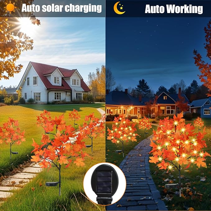 8 Pack Solar Maple Solar Stake Lights 160 LED Waterproof Outdoor Garden Lights for Patio Yard Thanksgiving Decor