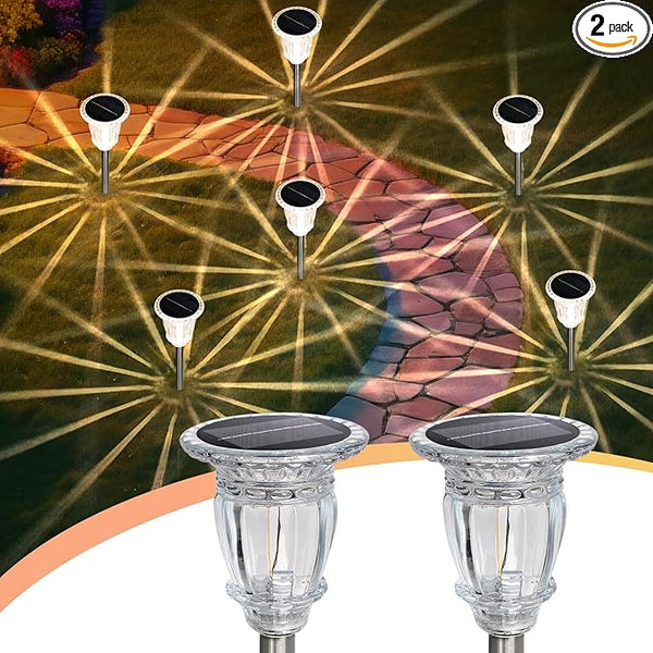 Solar Pathway Lights Outdoor 2 Pack, Warm White Glass and Stainless Steel Tungsten Heavy Duty Garden lights, 17.3" | Lumora
