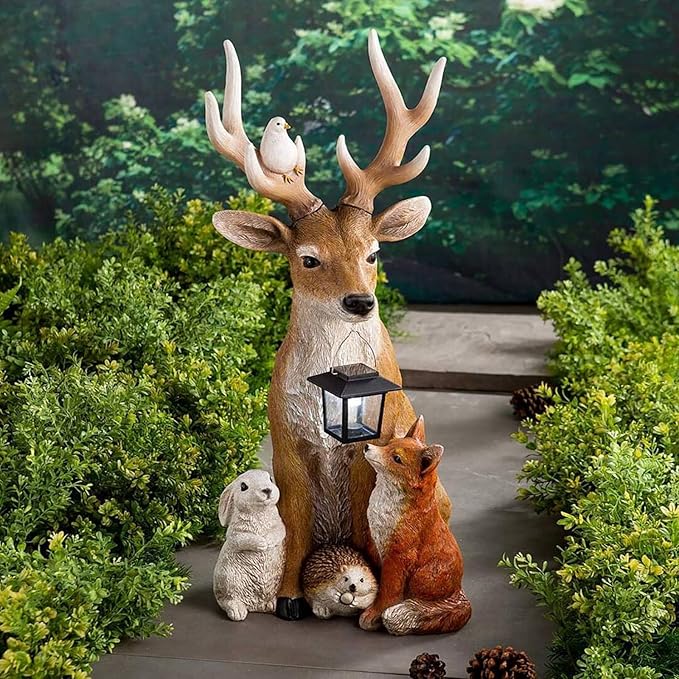 Creative Deer Rabbit Hedgehog Wolf Modeling Sculpture Lights, Small Animal Solar Resin Sculpture Lamp, Outdoor Solar Statue Lamps, Waterproof Energy Saving for Garden Lawn Yard Decoration (Brown)