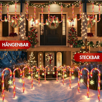 HELESIN 12 Piece Light Chain Candy Cane, LED Candy Stick Christmas Lighting Outdoor with Sparkling Snowflake, 12 Lighting Modes Candy Sticks Christmas Decor for Lawn, Terrace, Gifts