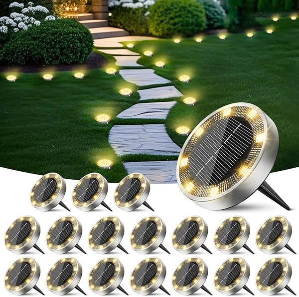 Peasur Solar Ground Lights Outdoor, 18 Pack Flat Solar Powered Disc Lights, IP68 Waterproof, Anti-Rust, Landscape | Lumora
