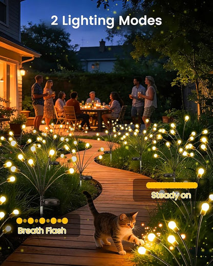 OZS 8 Pack Total 64 LED Solar Garden Lights Fairy Outdoor - Solar Firefly Lights Outdoor, Sway by Wind, Waterproof for Garden Patio Pathway Fairy Decoration (Warm White)