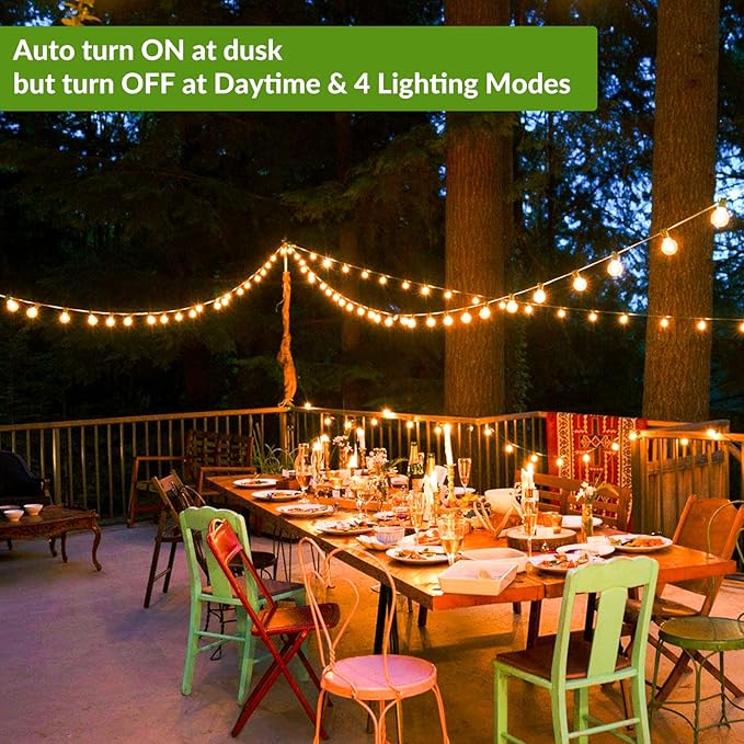 200FT(2 x100FT) G40 Solar String Lights, Globe Outdoor String Lights with 104 E12 Waterproof LED Bulbs, 2700K Shatterproof Patio Lights, Solar Powered Hanging Lights for Christmas Patio Backyard Porch