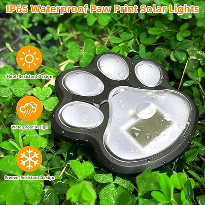 4 Pack Paw Print Solar Light Outdoor,Solar Dog Paw Light for Garden Decorations,IP65 Waterproof Solar Powered Yard Cat Puppy Lights for Lawn Pet Cemetery Pathway Patio Pet Lovers (White Light)