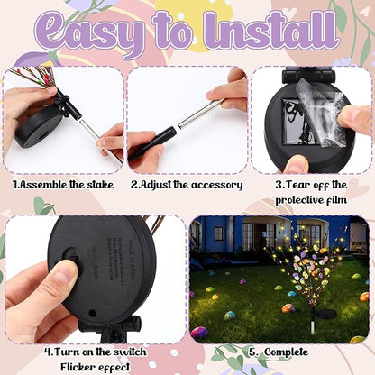 2 Pcs Solar Easter Egg Lights Waterproof Egg Stake Lights Decorative Garden Firefly Outdoor Easter Light for Lawn Trails Landscaped Yards Pathway Porches and Patio Decorations