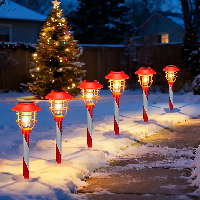 6PK Christmas Solar Pathway Lights - Christmas Decorations Outdoor Solar LED Lights with Garden Stake, Decorations Outdoor for Yard Garden Lawn Walkway Patio Driveway Decor, Warm White