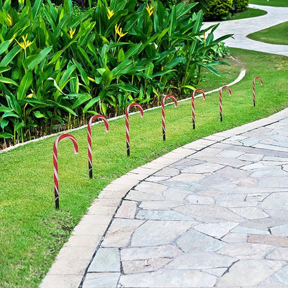 Christmas Candy Cane Pathway Markers Battery Operated LED Decoration Lights for Indoor Outdoor Pathway Garden Patio Yard, 1 Set /4Pcs