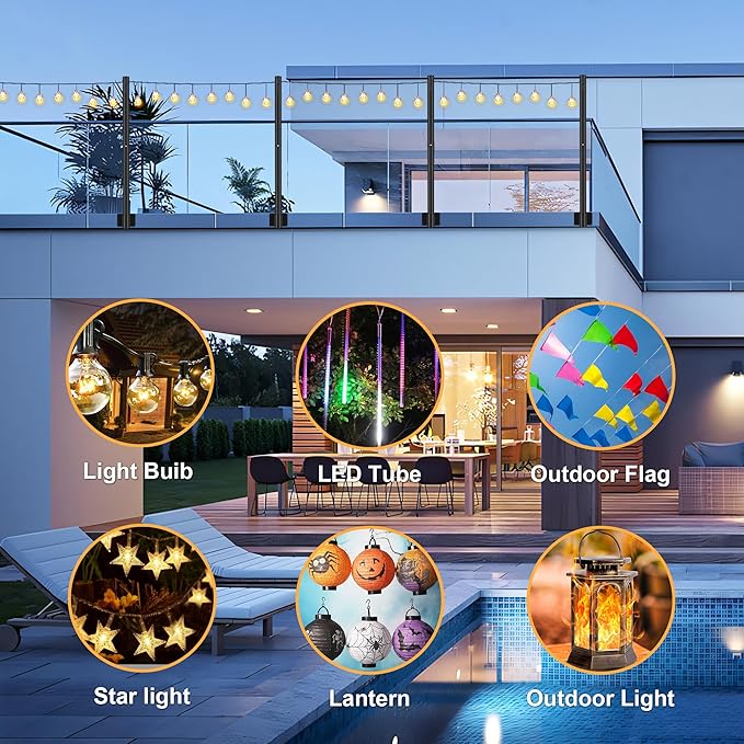 Suchtale 4 Pack 2.8 FT Outdoor String Light Poles, Suspension Fence Post Extender with Clip and Bracket, Deck | Lumora