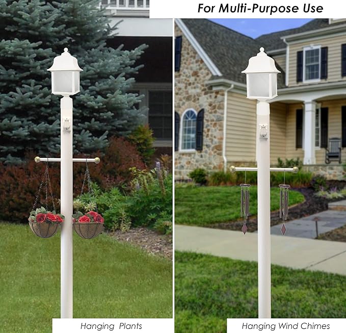Solus 7-Foot Direct Burial Lamp Post – Outdoor Aluminum Light Pole with Decorative Cross Arm & 120V Outlet – Fits | Lumora
