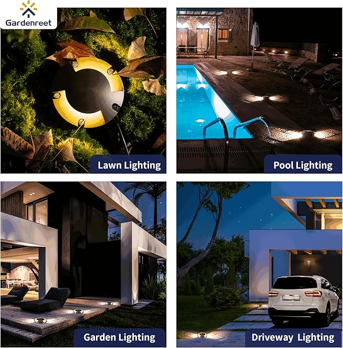 Gardenreet Brass Waterproof In Ground Well Light Kit(4 Pack) with 75W Low Voltage Transformer & MR16 Bulb & 100Feet | Lumora