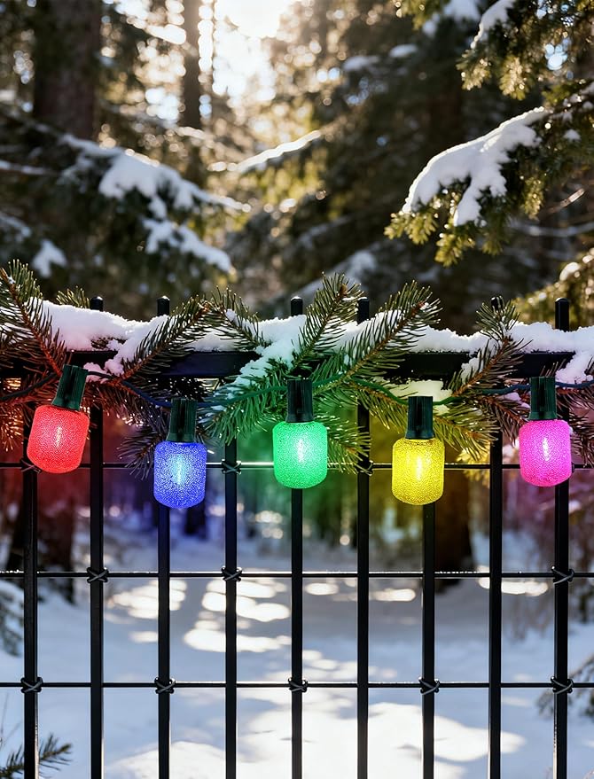 UL Certified 12 Light T40 LED Multicolor Sugar String Light - 25FT Connectable Outdoor Waterproof Party Lights for Patio, Backyard, Holiday