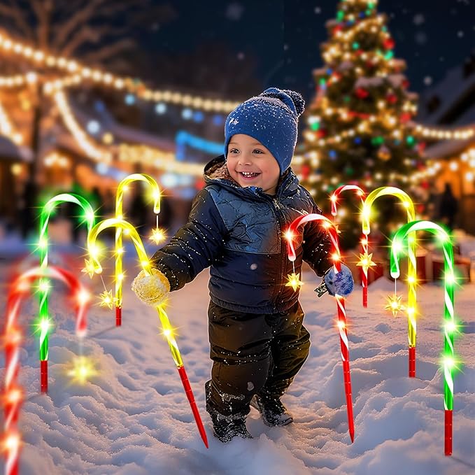2025 Upgraded Christmas Decorations Outdoor Solar Candy Cane Lights, 10 Modes Waterproof Solar Christmas Pathway Lights with USB Charge, 28 FT 72 LEDs Outdoor Xmas Decor for Yard Lawn Porch Holiday