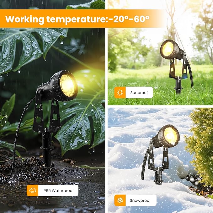 Outdoor Landscape Lighting, 8-Pack Low Voltage LED Spot Lights with Transformer, Waterproof IP65 Outdoor Landscape Lights for Garden, Yard, Backyard, Lawn, Trees, House, Flags – Warm White