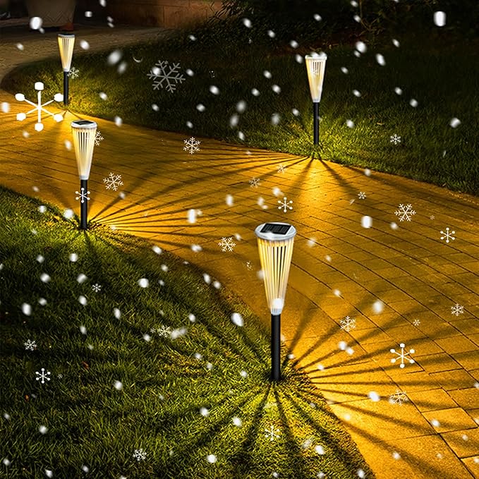 Hollow Solar Garden Lights Outdoor Landscape Courtyard Atmosphere Decorative Ground-Mounted Lawn Lights Solar Pathway Lights 4 Pack
