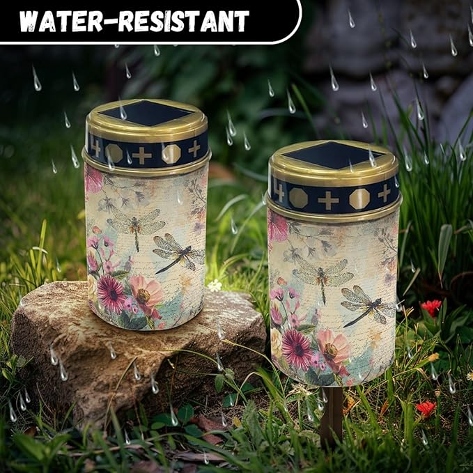 Dragonfly Floral Solar Garden Lights Outdoor Waterproof Pathway Lights Solar Powered,Solar Stake Lights for Yard Patio Driveway Lights Outdoor Landscape Lighting