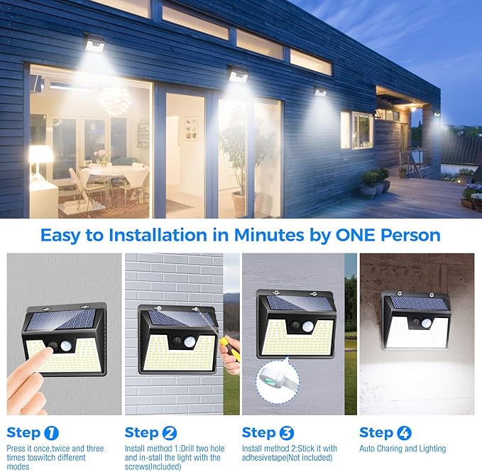 Peasur 18 Pack/140 LED Solar Lights, Outdoor Waterproof, 3 Lighting Modes, Motion Sensor, Black | Lumora