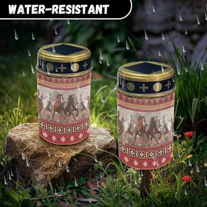 Western Aztec Horse Outdoor Garden Lights,Solar Stake Light with Horse Decorative Lights,Flameless LED Solar Lights for Yard Patio Spotlights Decorations,Garden Gift,Red