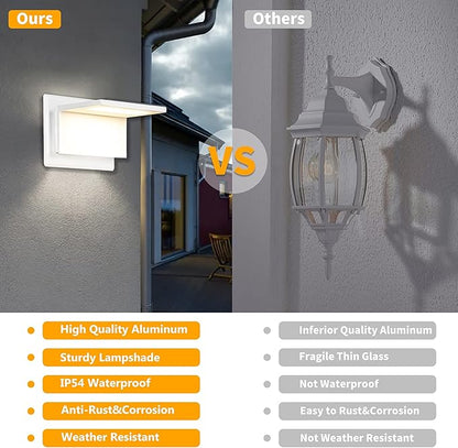 Wall Light Outdoor LED Wall Mount Lamp White Modern Wall Sconce Lighting Lantern Fixture for Porch Front Door Garden Yard Patio IP54 Waterproof 10W 680Lm 3000K