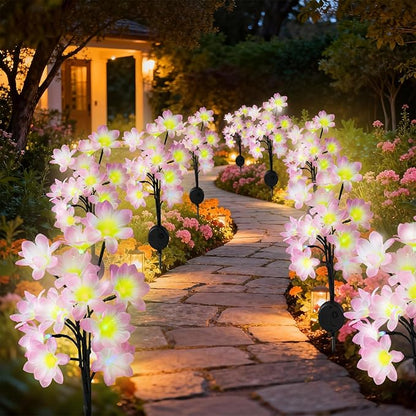 Solar Path Lights Outdoor 4 Pack, LED Flower & Butterfly Decor, Waterproof Auto On/Off, Bigger Solar Panel for Yard, Patio, Garden Walkway Decoration Gift for Mom (4-Pack Pink Camellia)