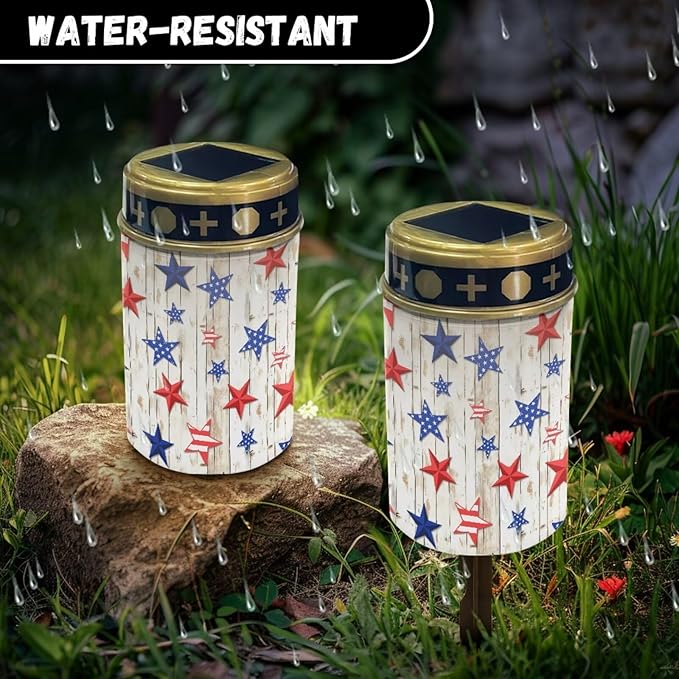 Garden Decor Solar Light Outdoor Stake Patio Yard Lawn Porch Pathway Grave Solar Lights for Cemetery Outside Waterproof American Stars Stripes Decorations