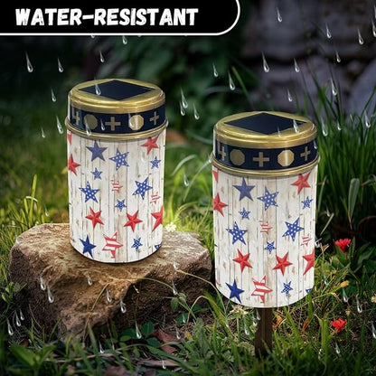 Garden Decor Solar Light Outdoor Stake Patio Yard Lawn Porch Pathway Grave Solar Lights for Cemetery Outside Waterproof American Stars Stripes Decorations