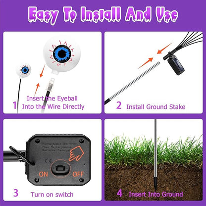 Purple Halloween Decorations Outdoor, 8 Pack 48 LED Solar Scary Eyeball Swaying Lights, Purple Solar Firefly Light Waterproof Outdoor Garden Lights for Halloween Yard Garden Lawn Party Flower Bed