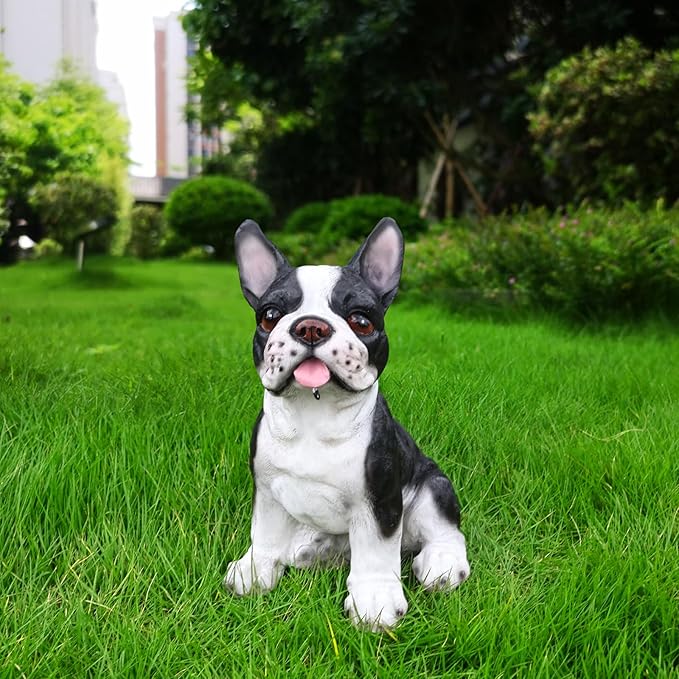 Outdoor French Bulldog Dog Statue with Interchangeable Welcome Sign and Detachable Solar Lantern –LED Light Garden Dog Sculpture Décor, Cute Puppy Design for Yard, Porch, Gift