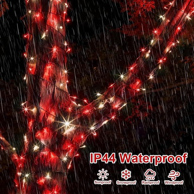 QITONG 2 Pack Red and White Solar String Lights, Each 66ft 200 LED Solar Christmas Lights Outdoor Waterproof, 8 | Lumora
