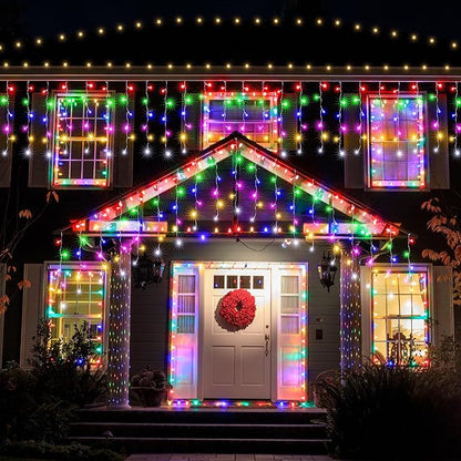 Joomer Christmas Icicle Lights - 19FT Outdoor String Lights Waterproof, 8 Modes Timer Connectable Plug-in String Light for Christmas Party, Eaves, Roofs, Xmas Decorations (Multicolor)