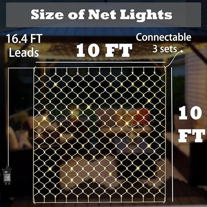Eueasy Outdoor 360 LED Gazebo Net Lights, 10×10 FT Connectable Fairy Lights with 8 Modes, for Bushes, Garden, Backyard, Holiday, Christmas