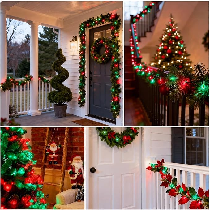 Green and Red Christmas Lights,23.3FT-70 Lights LED String Lights Commercial Grade Waterproof for Holiday Decoration, Christmas Decorations