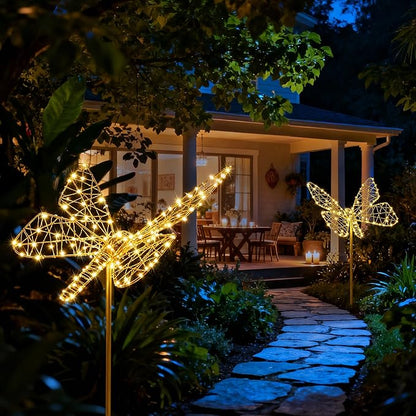 Flacchi Solar Lights Outdoor - Solar Garden Lights Butterfly Decor with 240LED, Solar Powered Iron Waterproof Easy to Install for Pathway Garden Decorations Patio Decor Yard Decoration