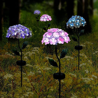 Solar Garden Lights Metal Flower Garden Stake Yard Art,Solar Hydrangea Stake Lights,Hydrangea Flowers Metal Stake With Solar Lights Outdoor,Waterproof LED Lights For Garden,Lawn,Patio,Courtyard ( Colo